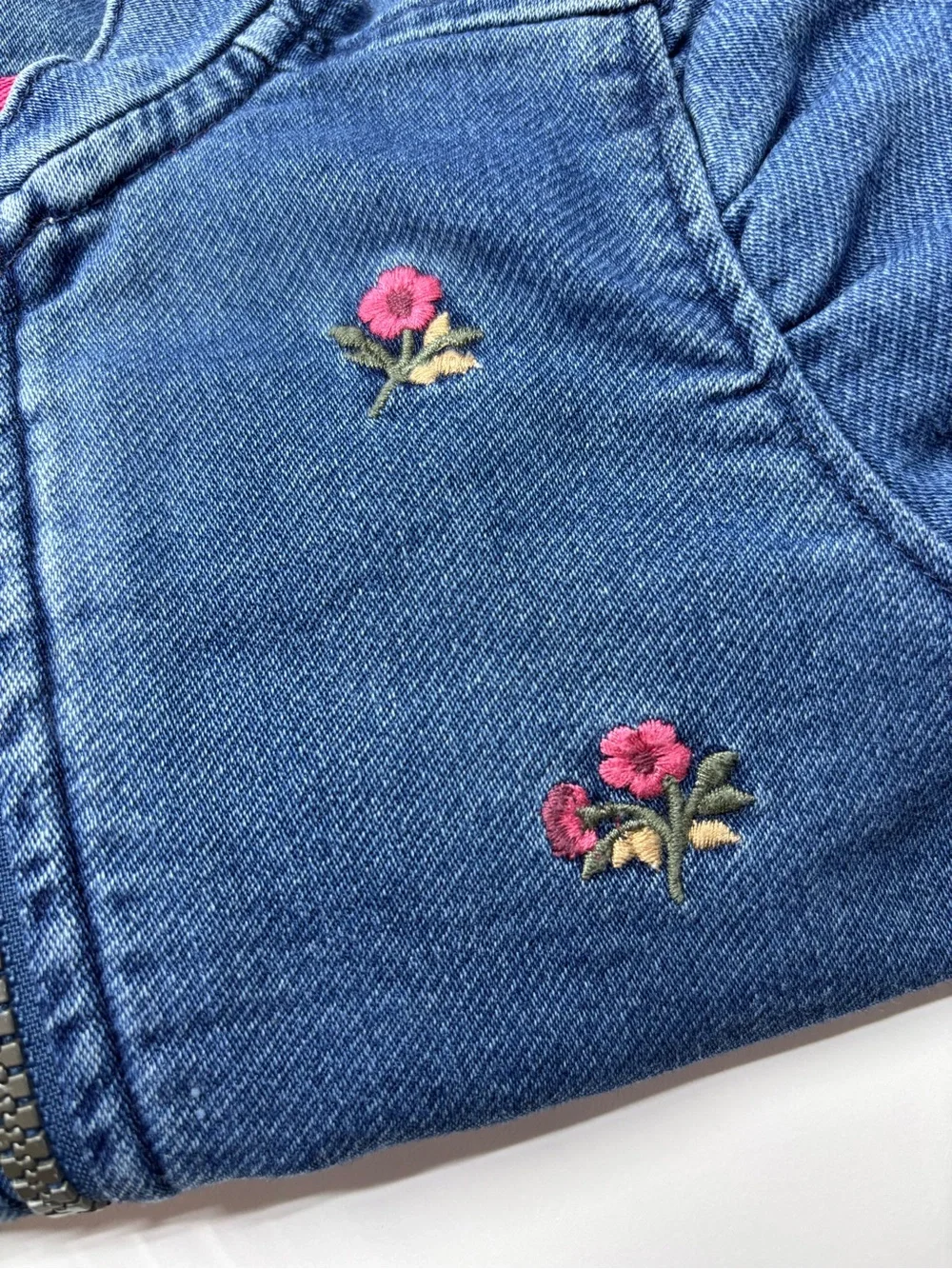 Carter's Blue Denim Jacket with Pink Rose Embroidery Size 6M